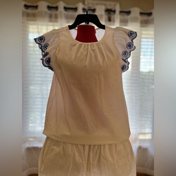 J.Crew embroidered flutter sleeve blouse, stretch cotton poplin, Extra Small. - Picture 12 of 15